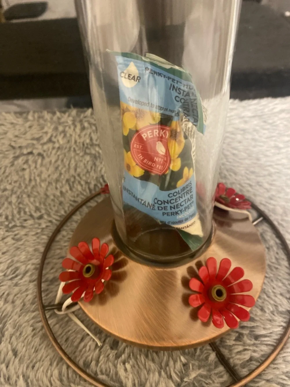 Copper Finish Hummingbird Feeder with Red Flower Ports - Perky Pet